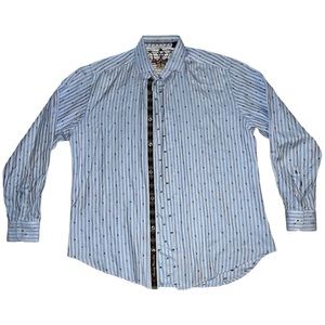 Robert Graham Men’s Moneybags Blue White Stripe Patterned Sport Shirt Size Large